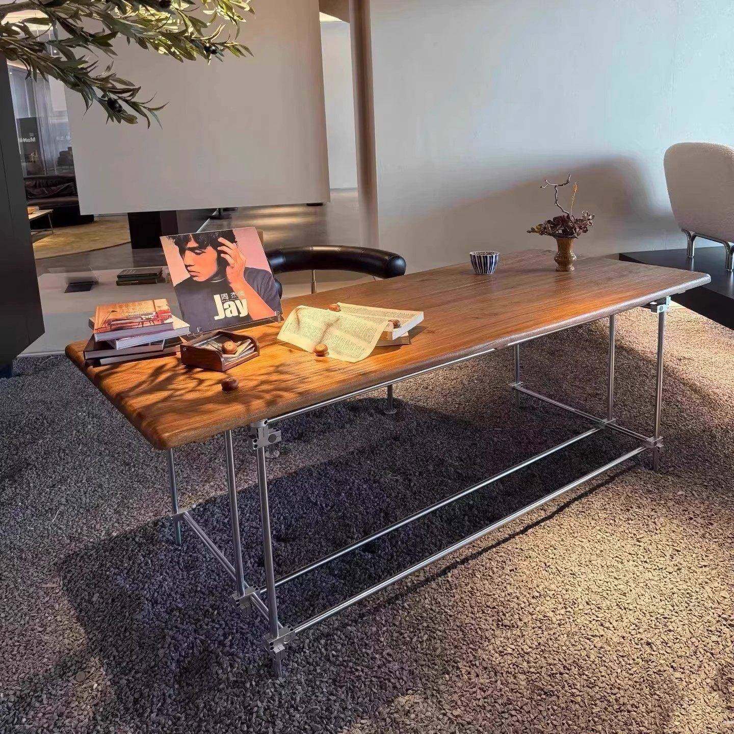 包豪斯光轴榆木书桌办公桌电脑桌会议桌创意设计师长条桌子工作台