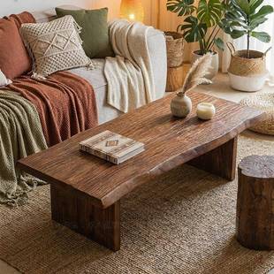 复古实木茶几异形做旧侘寂风原木茶台桌客厅民宿酒店茶舍榻榻米桌