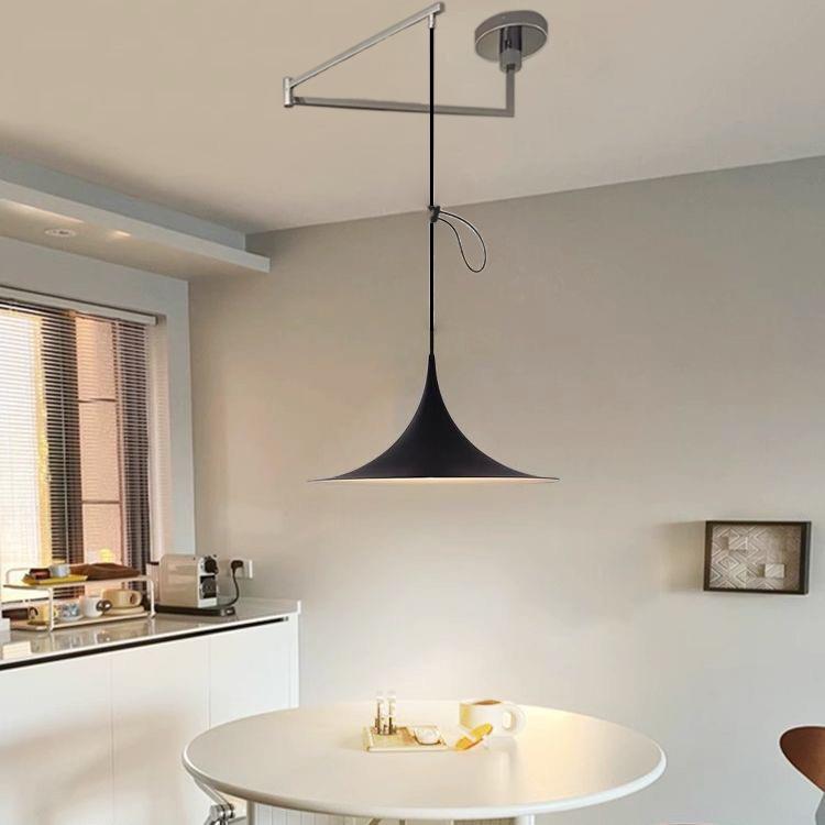 中古风摇臂灯可移位餐厅吊灯北欧创意餐桌书房飞碟灯岛台喇叭吊灯