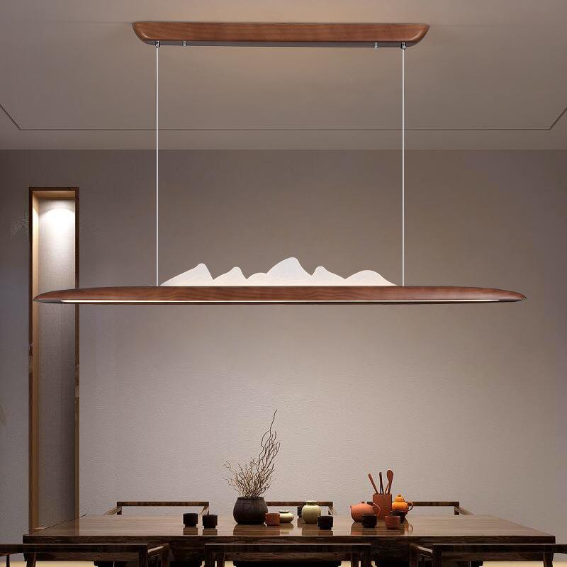 新中式禅意书房吧台黑胡桃实木现代办公室茶室灯山水长条餐厅吊灯