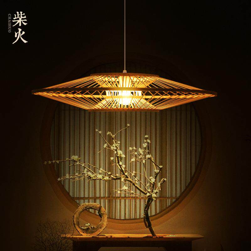 日式吊灯茶室客厅灯具餐厅卧室书房灯竹艺民宿榻榻米中式竹编吊灯