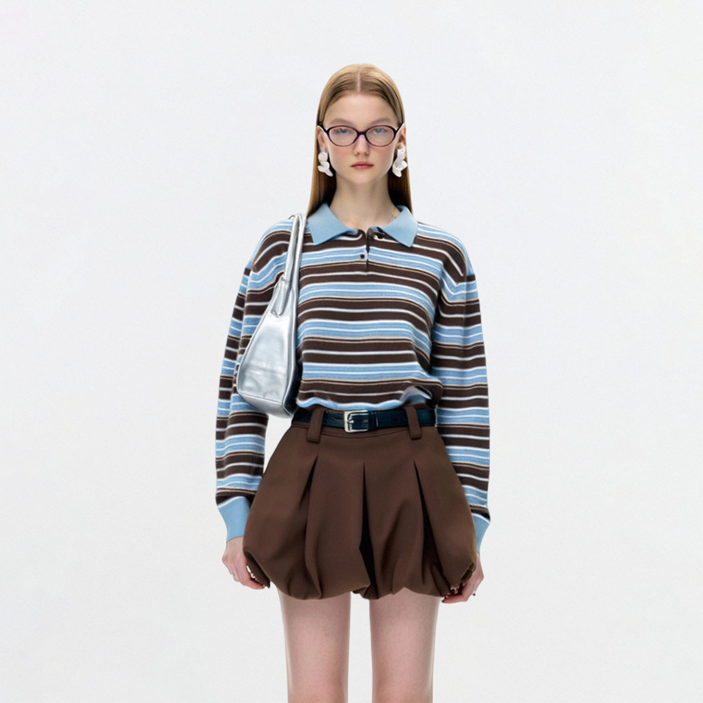 AHMI“天才少女风”撞色条纹长袖针织polo衫女秋冬高智学院风上衣,女装/女士精品,POLO衫,淘宝优惠券,粉丝福利购,淘宝优惠卷