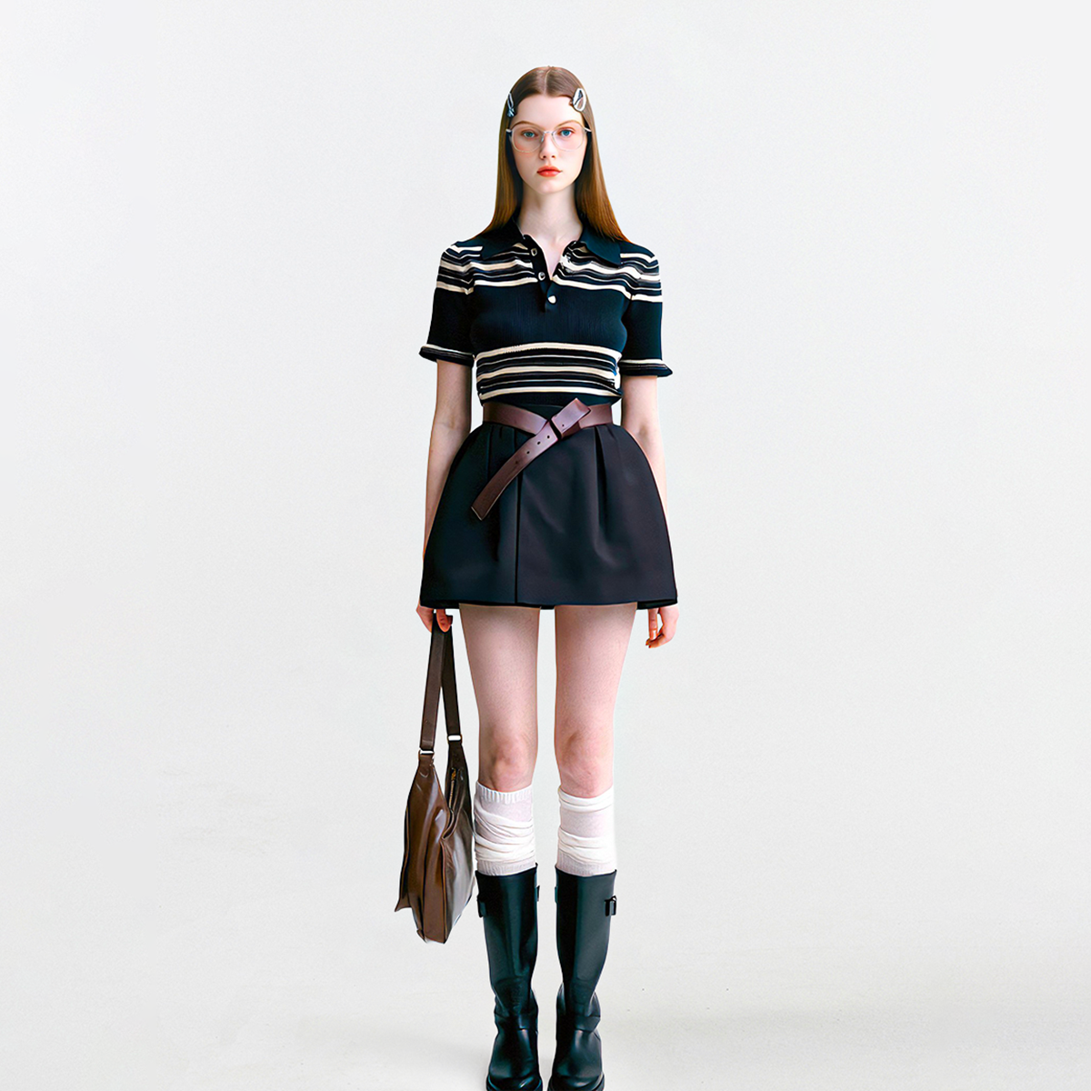 AHMI2025夏季新款法式冰丝条纹短袖针织POLO衫女T恤上衣,女装/女士精品,T恤,淘宝优惠券,粉丝福利购,淘宝优惠卷