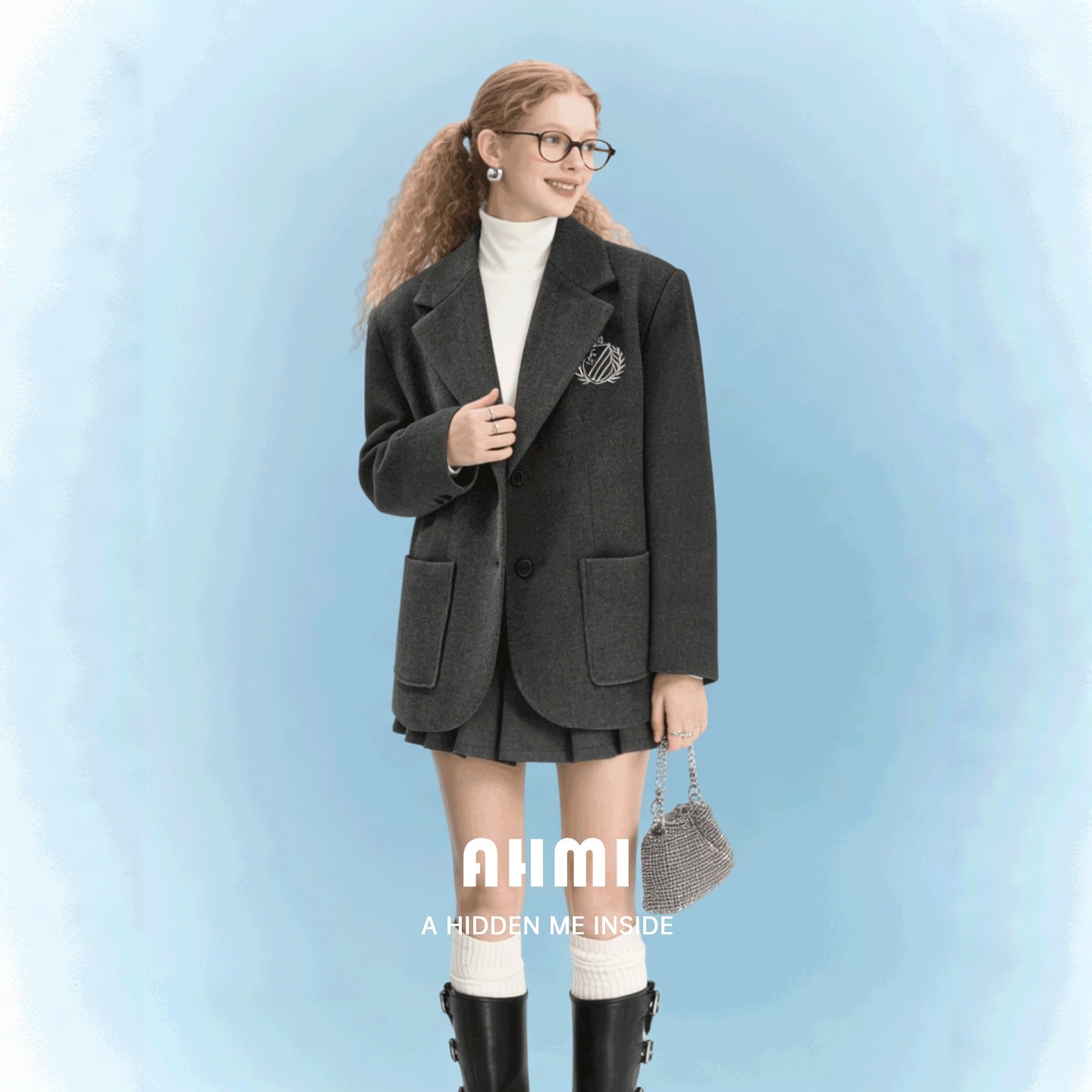 AHMI"常春藤新生"立裁廓形西装外套半裙女秋冬减龄学院风毛呢套装,女装/女士精品,时尚套装,淘宝优惠券,粉丝福利购,淘宝优惠卷