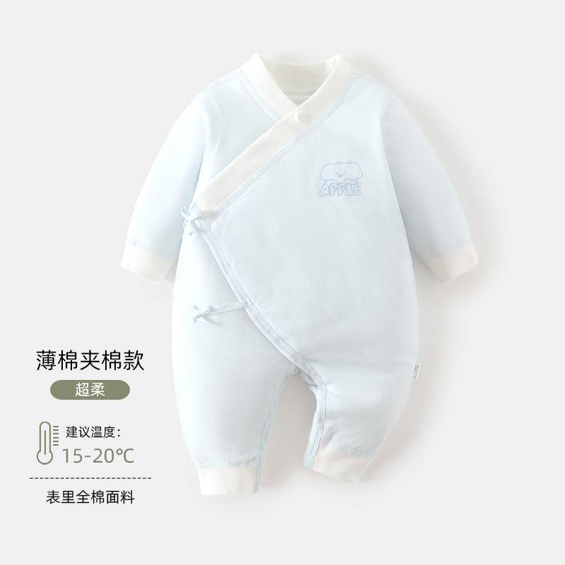 新生婴儿夹棉连体衣秋冬季40g薄棉蝴蝶衣52码棉服新生儿哈衣爬服