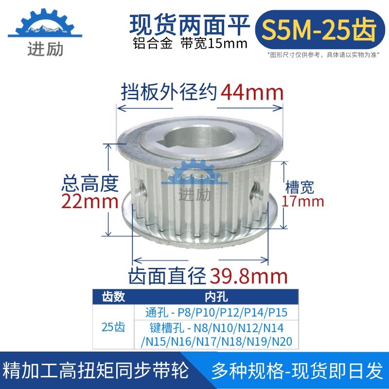 同步轮同步带套装 S5M25齿 铝电机传动齿轮机械同步齿轮 配皮带