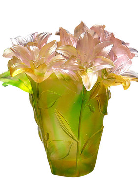 琉璃艺术品百合花花瓶摆件客厅插花玄关餐桌轻奢装饰品搬新家礼物