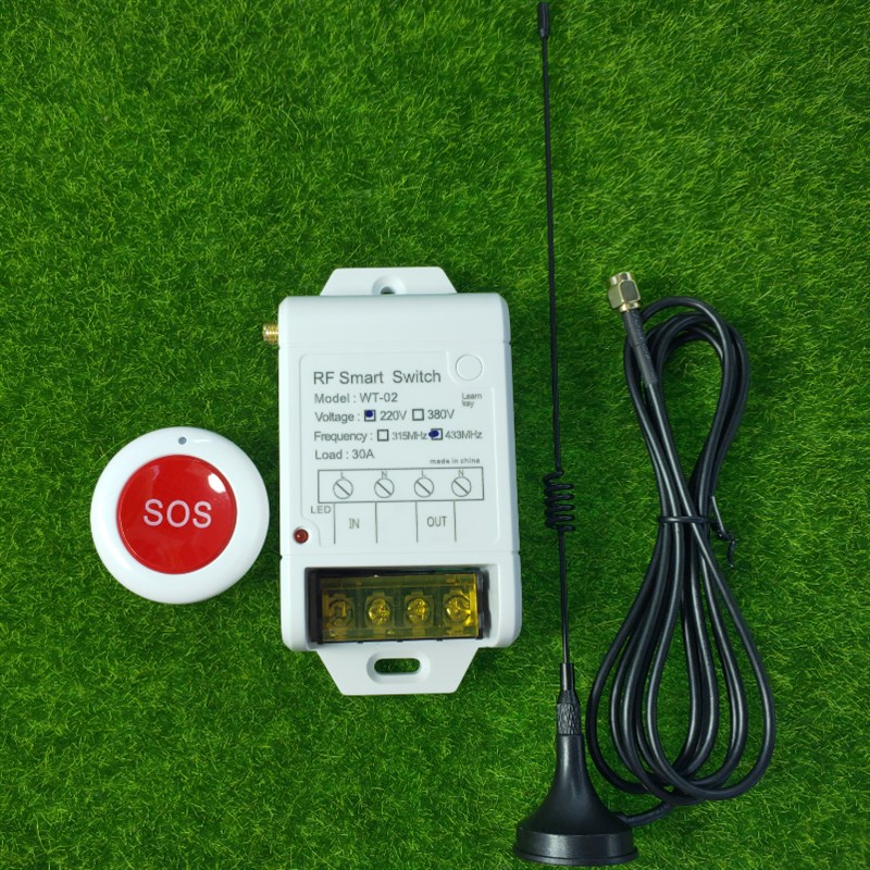 WT02 220V大功率灯具电源箱开关水泵开关+红色SOS圆型随意贴遥控