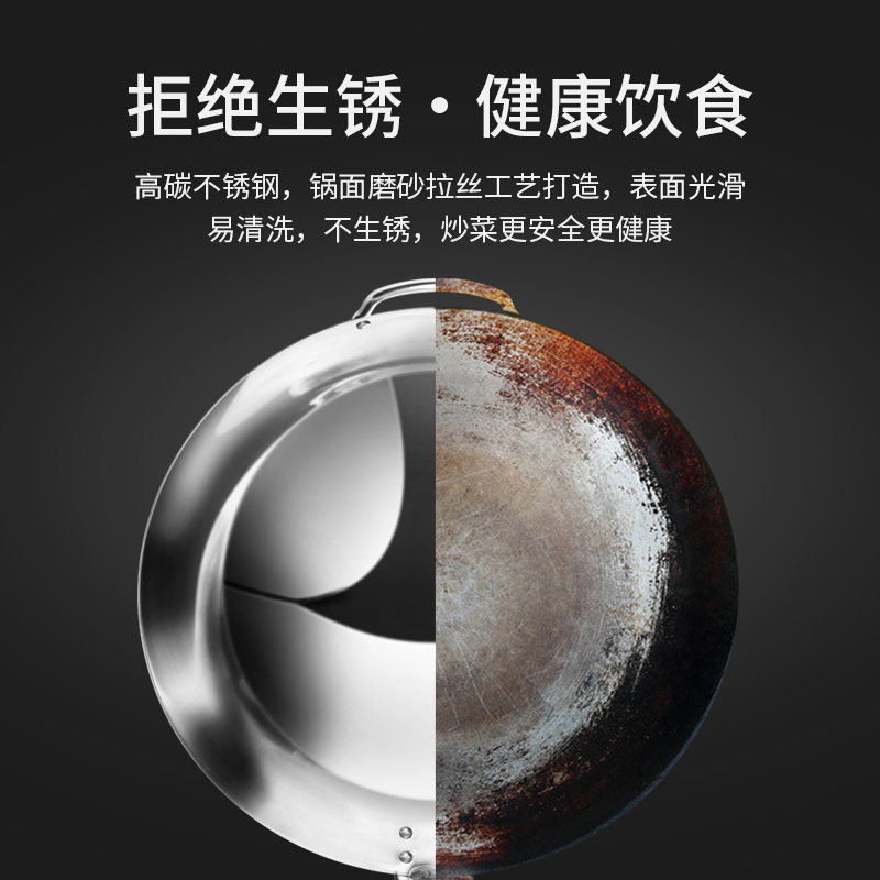 蜂窝不锈钢炒锅商用饭店厨房炒菜锅家用不钻锅炒菜锅大号40cm薄轻