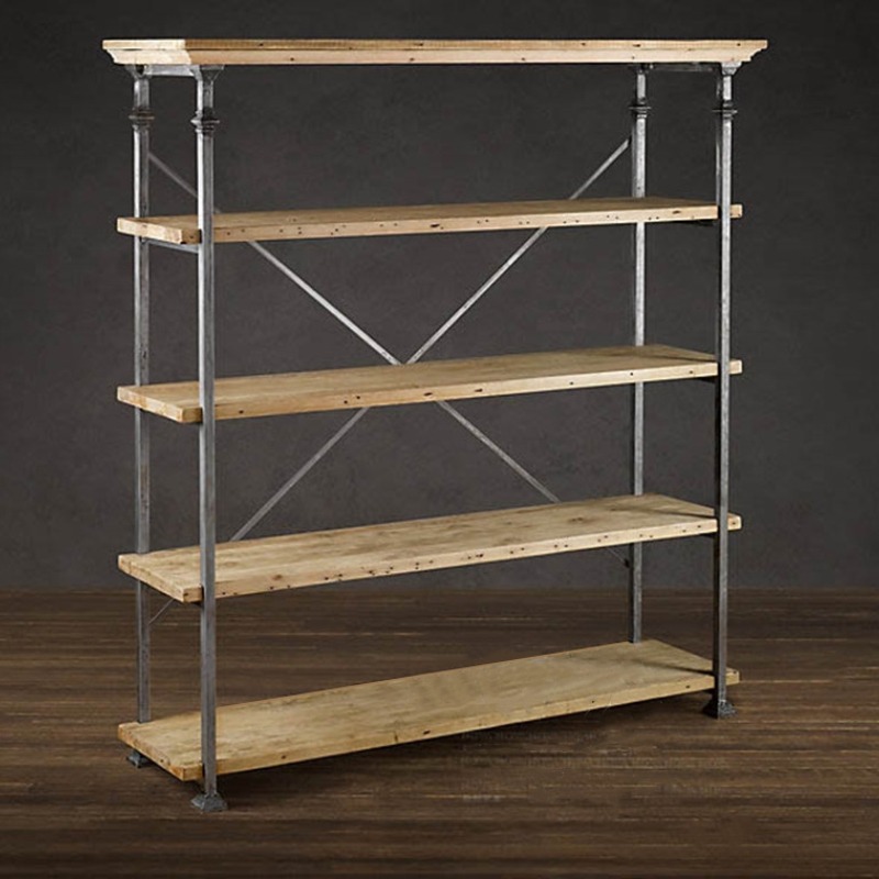 北欧落地置物架客厅铁艺原木多层书架简约展示架货架陈列架书柜子