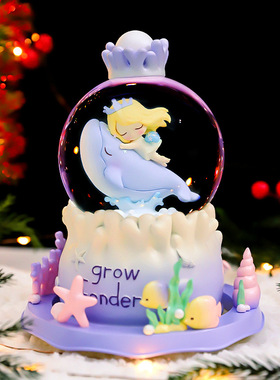 星辰大海水晶球音乐盒外转声控海豚女孩轻奢风摆件儿童学生日礼物