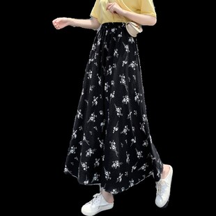 高腰雪纺裙子夏季碎花半身裙女2024新款宽松大摆长裙垂感a字半裙