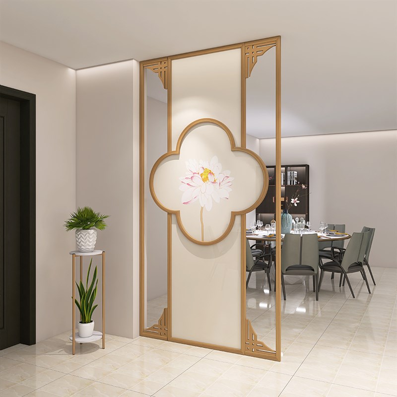 新中式实木屏风隔断玄关入户小户型时尚客厅餐厅分隔顶天立地花隔