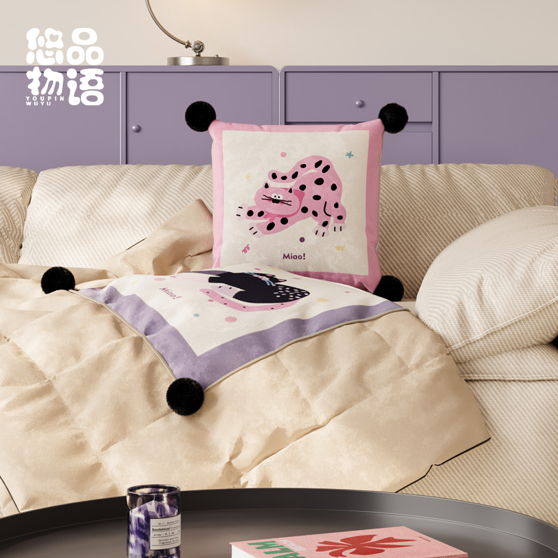 波点猫波普风抱枕被两用办公室午睡枕头毯子二合一车载汽车空调被