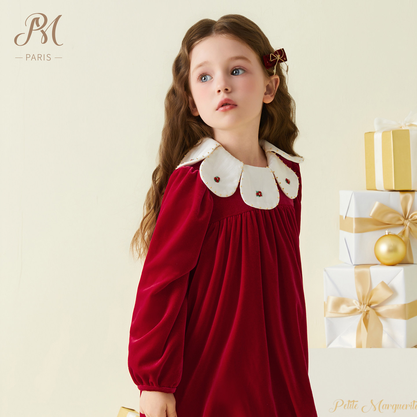 Petite Marguerite小雏菊童装·法式甜美风红色丝绒