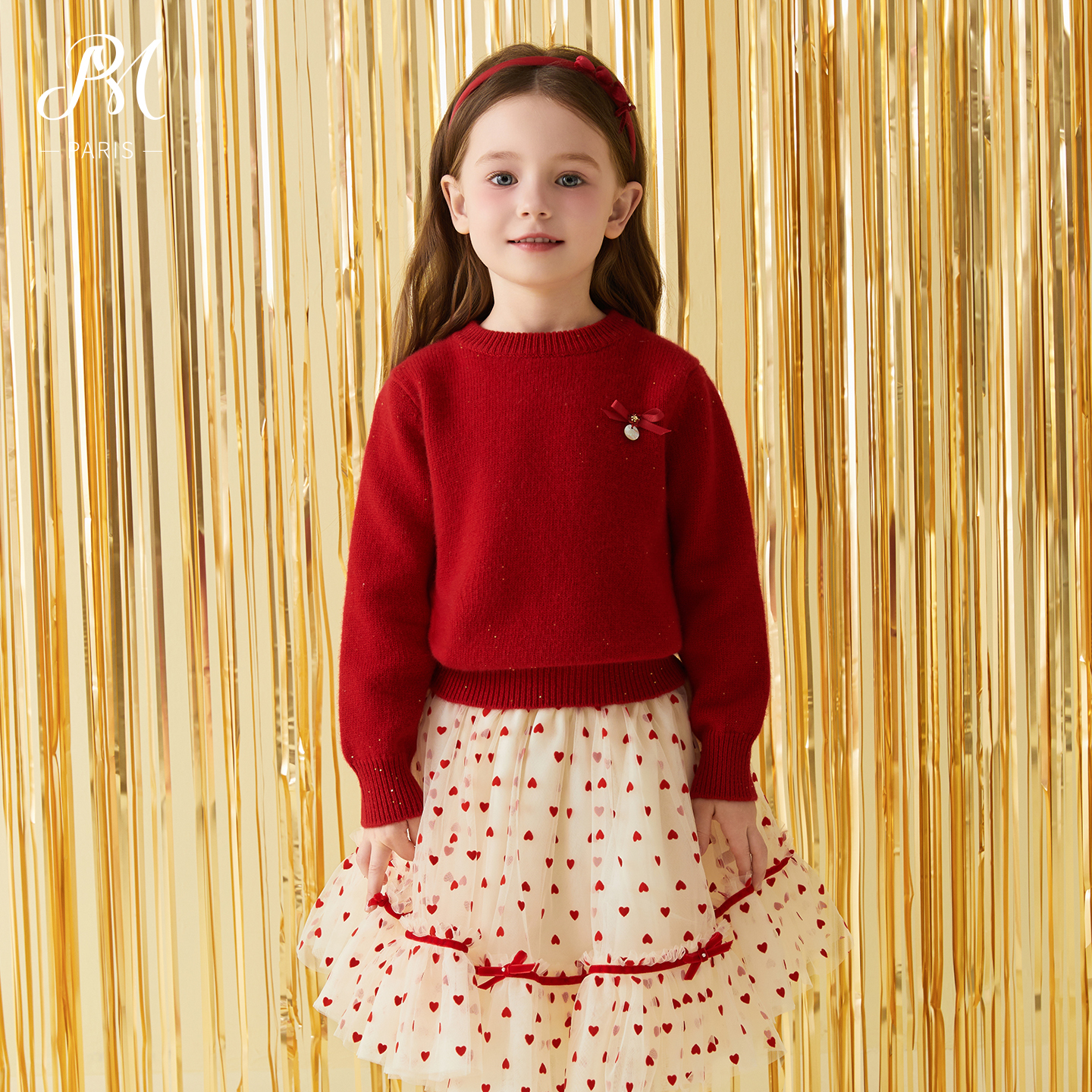 小雏菊PM童装红色圆领针织衫