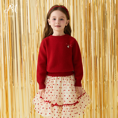 小雏菊PM童装红色圆领针织衫