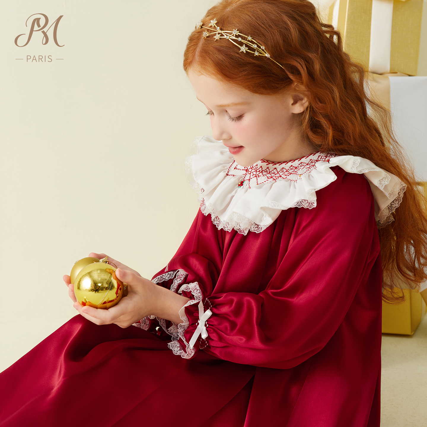 PM小雏菊女童装手工主教领连衣裙