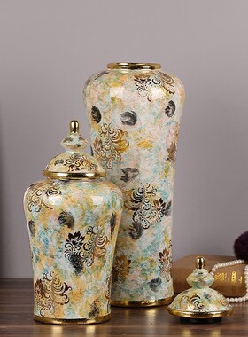 美式乡村陶瓷储物罐收纳摆件玄关电视柜简约摆件装饰清新罐子花瓶