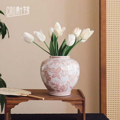 宋代美学花瓶摆件青花瓷新中式陶瓷大肚客厅轻奢高级感餐桌装饰品