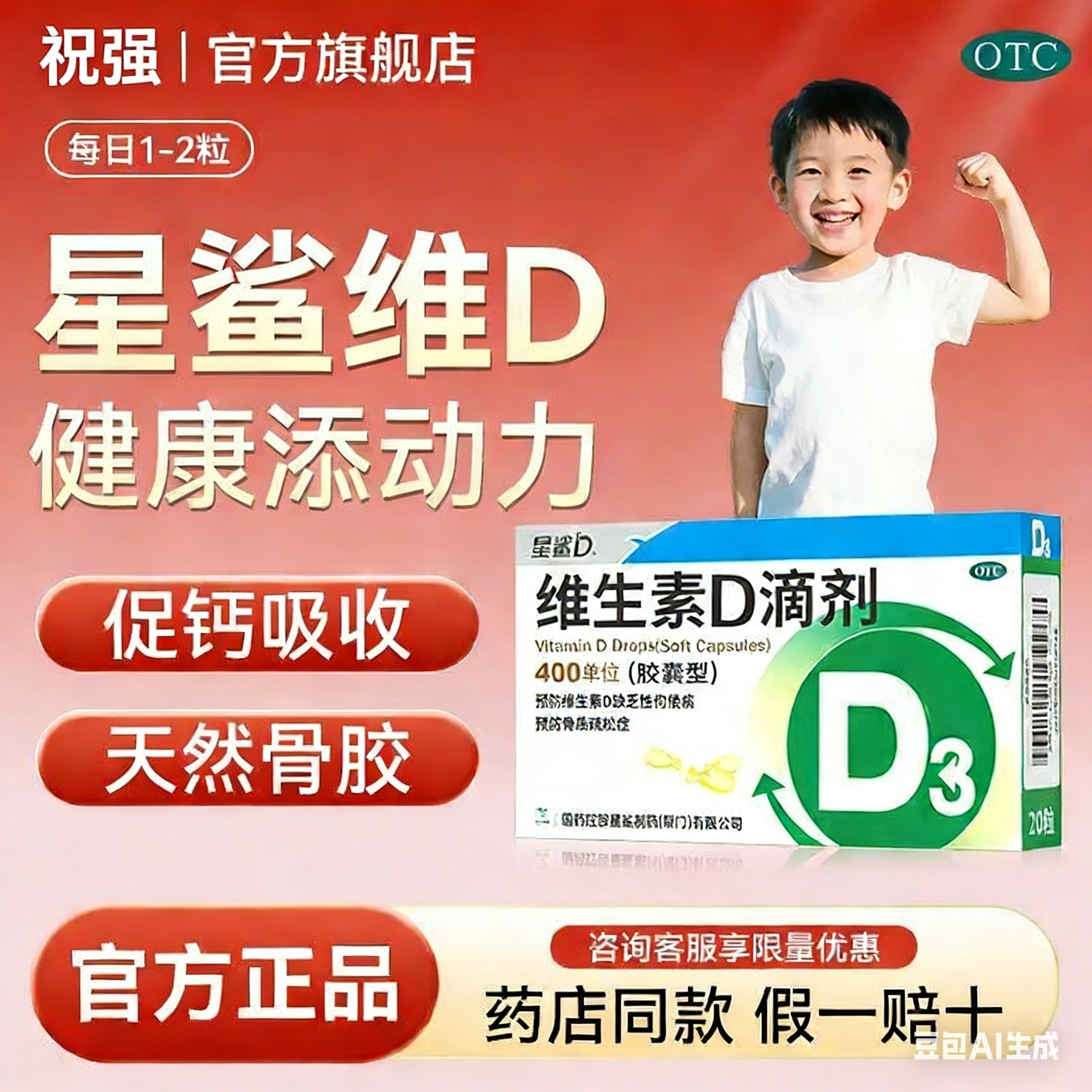 [星鲨]维生素D滴剂400IU*20粒/盒图片