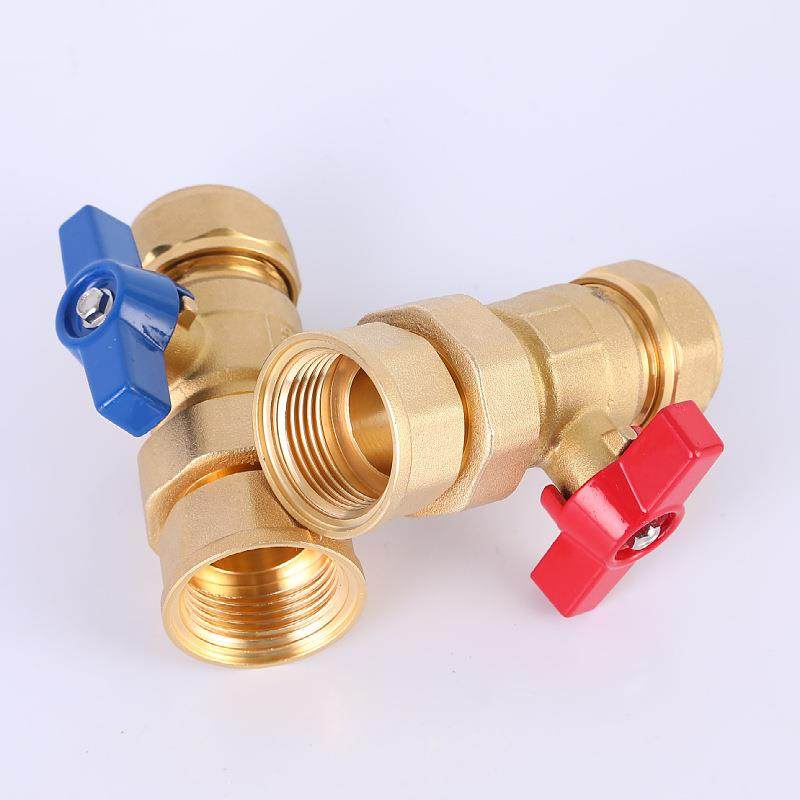 黄铜直式分水器球阀20*25*1寸内外丝铝塑连接地暖进水管开门阀门