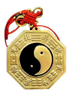 纯铜狮咬剑带手柄铜镜平面镜阴阳太极八卦镜黄铜家用庭院门口挂镜