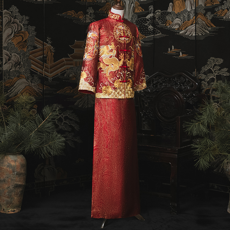 秀禾服新郎2021新款男装中式结婚礼服古装婚服男士龙凤褂接亲秀禾