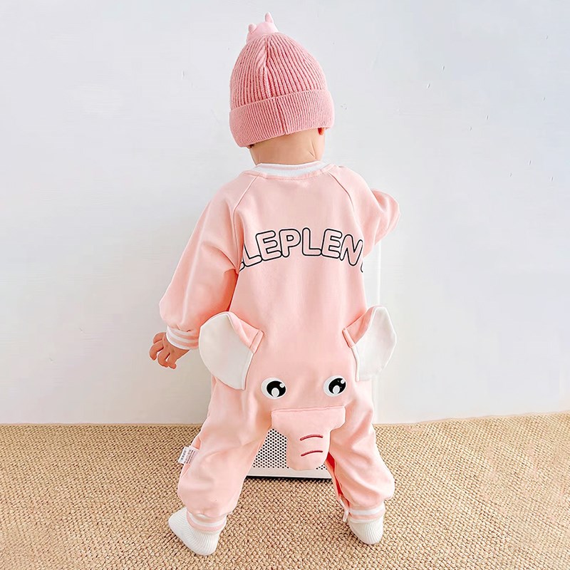 宝宝春装长袖连体衣可爱超萌大象爬服纯棉薄款婴幼儿外出服春秋潮