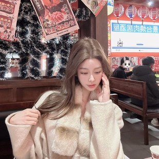 CCZEE 毛呢外套 北海道初雪老钱风毛领羊驼大衣女冬宽松显瘦中长款