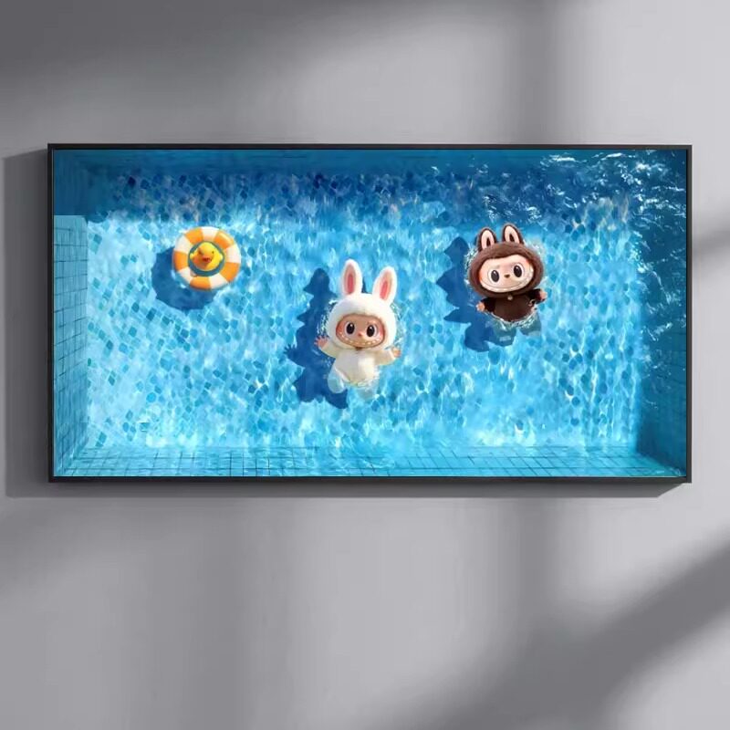 潮玩labubu拉布布装饰画个性创意玄关挂画可爱卡通多巴胺装饰壁画