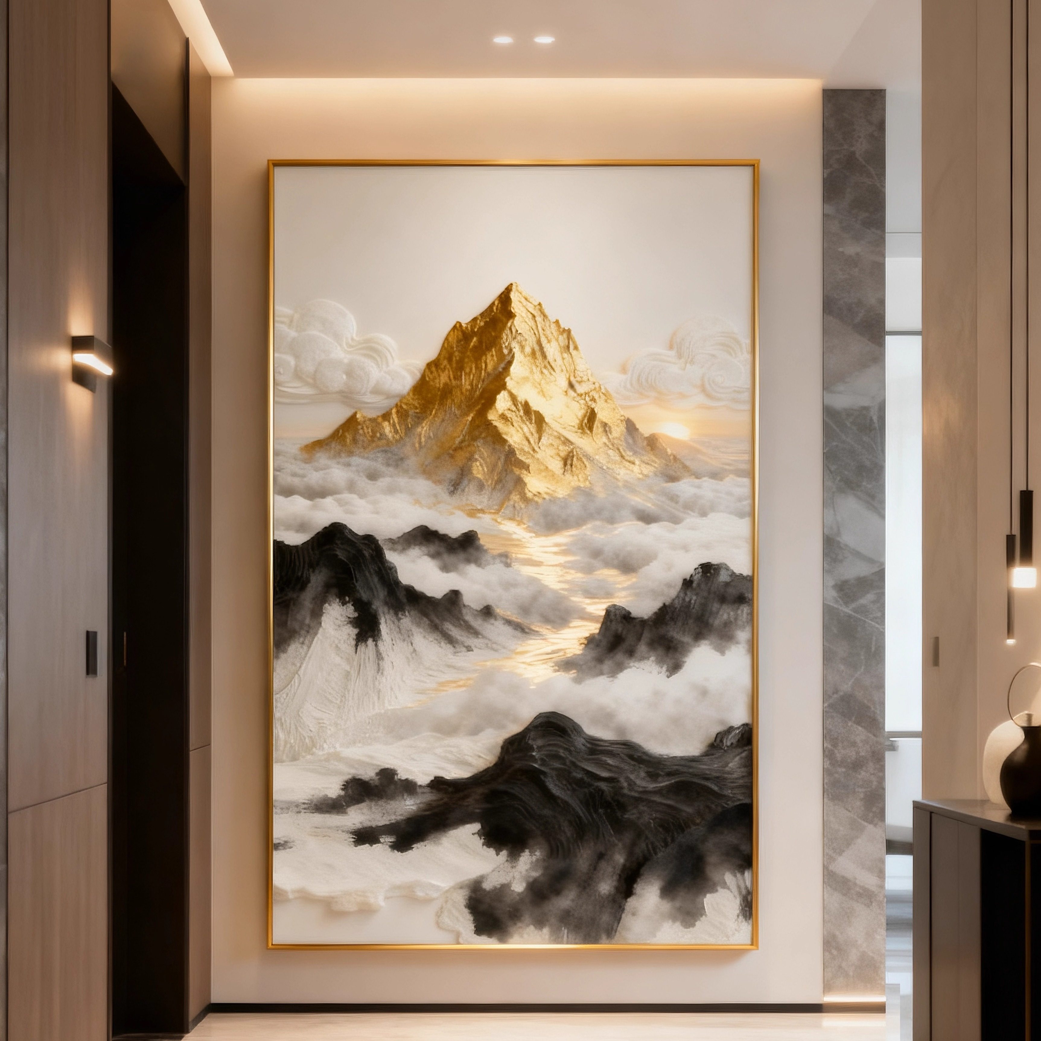 入户玄关挂画日照金山装饰画新中式酒店客厅大堂走廊过道大气挂画