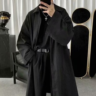 2021秋季新款帅气男生暗黑系加绒衬衣服韩版宽松中长款风衣外套潮