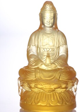 古法琉璃观音菩萨雕像坐莲托净瓶观世音摆件佛像供奉家居装饰品