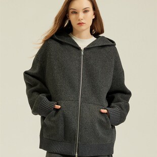 2024秋冬韩系连帽大衣羊驼毛外套毛呢小个子羊毛大衣女双面呢大衣