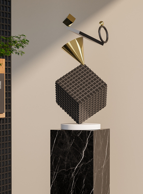 金属平衡方块立体雕塑摆件落地商场酒店售楼处装饰品创意电镀艺术