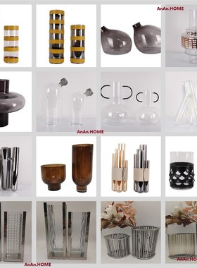 现代简约创意玻璃花器花瓶样板房售楼处桌面茶几电视柜软装饰品