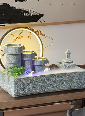 创意简约流水摆件招财风水轮装饰客厅玄关桌面循环水景观开业礼品