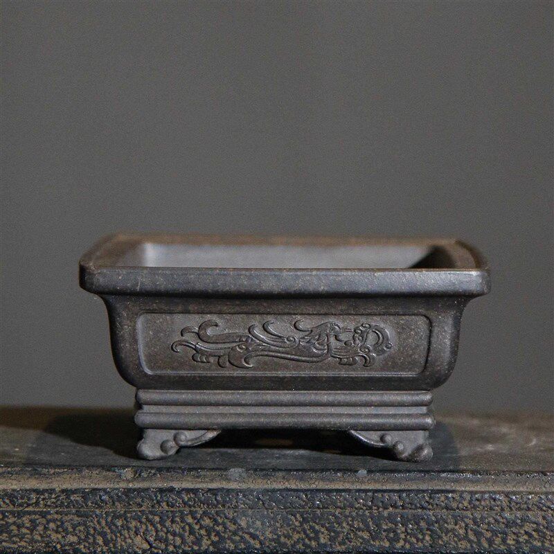 紫砂花盆陶瓷盆景盆菖蒲盆四方形正方形刻绘古典桌面仿古新品