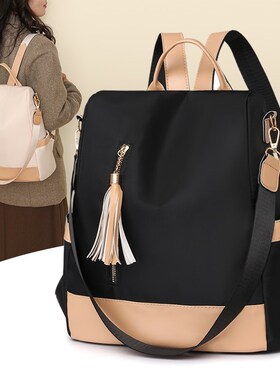 2024新款双肩包女时尚牛津布包包大学生书包防盗旅游旅行轻便背包