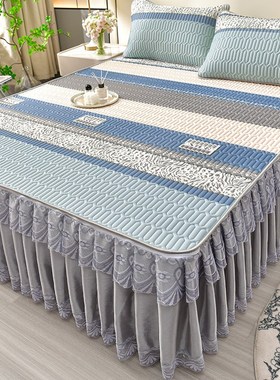 2024新款冰丝乳胶凉席三件套床裙可机洗折叠夏天空调席水洗床垫罩