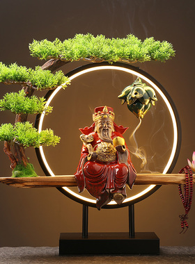 陶瓷财神爷招财佛像文财神灯圈摆件装饰家用供奉家居饰品开业送礼