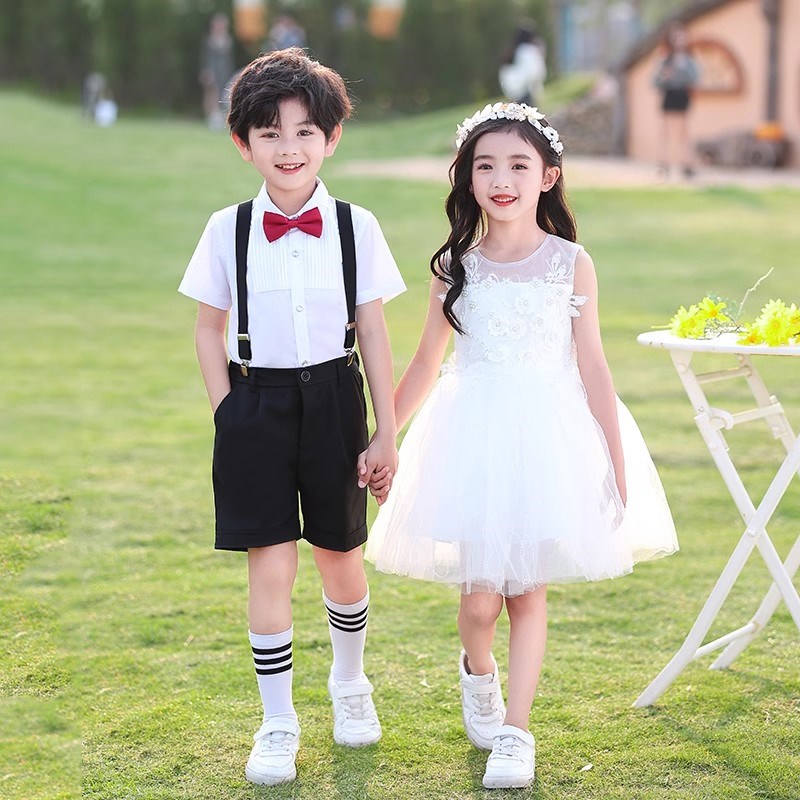 六一儿童合唱演出服女童舞蹈公主裙男童背带裤幼儿园毕业表演服装