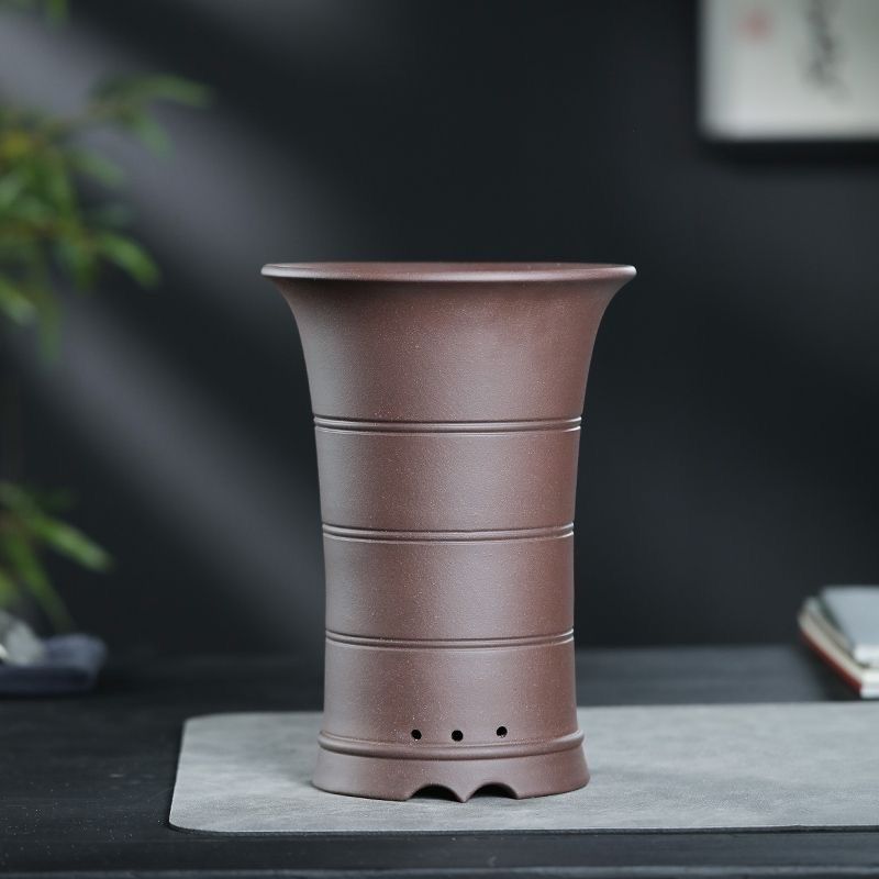 宜兴精品紫砂大口径竹节款惠兰墨兰寒兰专用盆透气佳室内阳台花盆