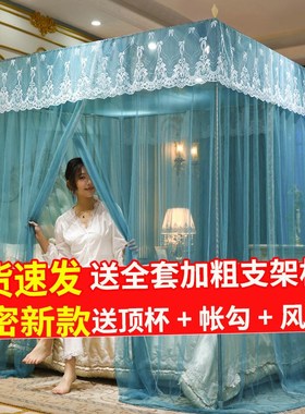 2024新型蚊帐带加粗不锈钢支架加密加厚帐纱落地家用三开门防尘顶