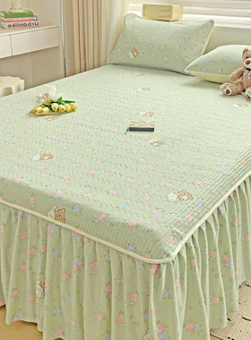 2024新款夏季纯棉夹棉床裙单件四季通用全棉公主风床罩遮丑带裙边