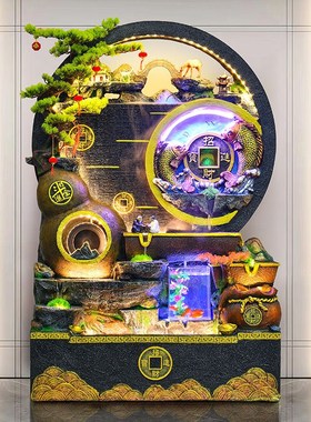 2024假山流水喷泉水幕墙流水屏风客厅阳台庭院公司开业景观摆件