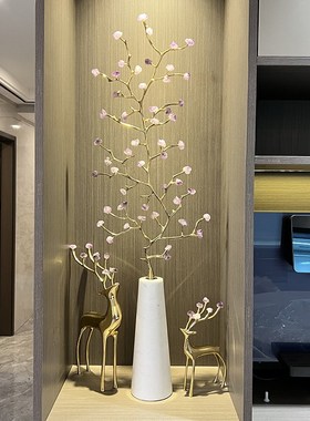 紫气东来紫水晶铜摆件发财树葫芦客厅入户玄关竖高装饰品乔迁礼物