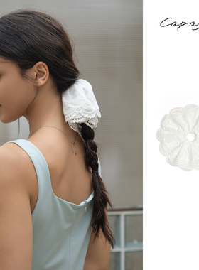capasca发绳蕾丝花边双层发圈皮筋复古发饰女网纱白色
