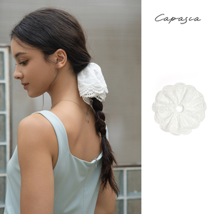 capasca发绳蕾丝花边双层发圈皮筋复古发饰女网纱白色